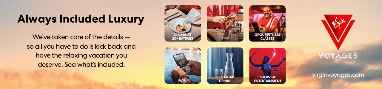 virgin voyages cruises feature fares inclusive of dining, tips, group fitness, wifi, essential drinks, and entertainment